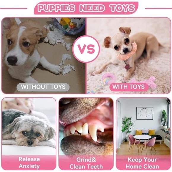 6Pack Puppy Toys for Teething Small Dogs Cute Pink Pet Dog Chew Toys for Puppies - Picture 6 of 7
